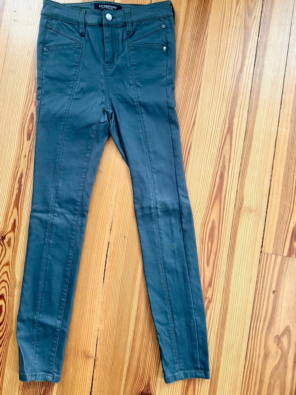 Liverpool Olive High Rise Coated Ankle Jeans